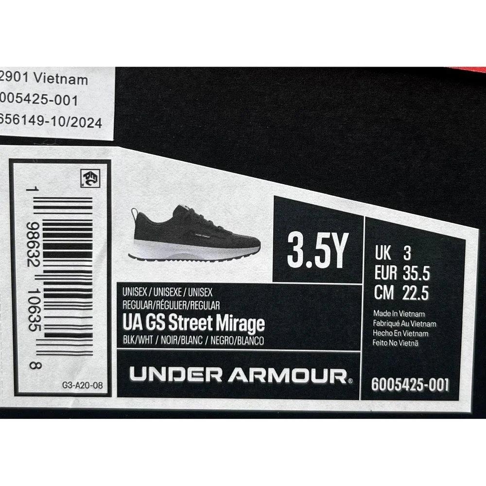 Under Armour Youth Boys GS Street Mirage‎ Sneakers Size 3.5Y Black White Suede